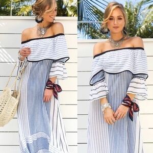 Adrift Striped Boho Off The Shoulder Amity Dress